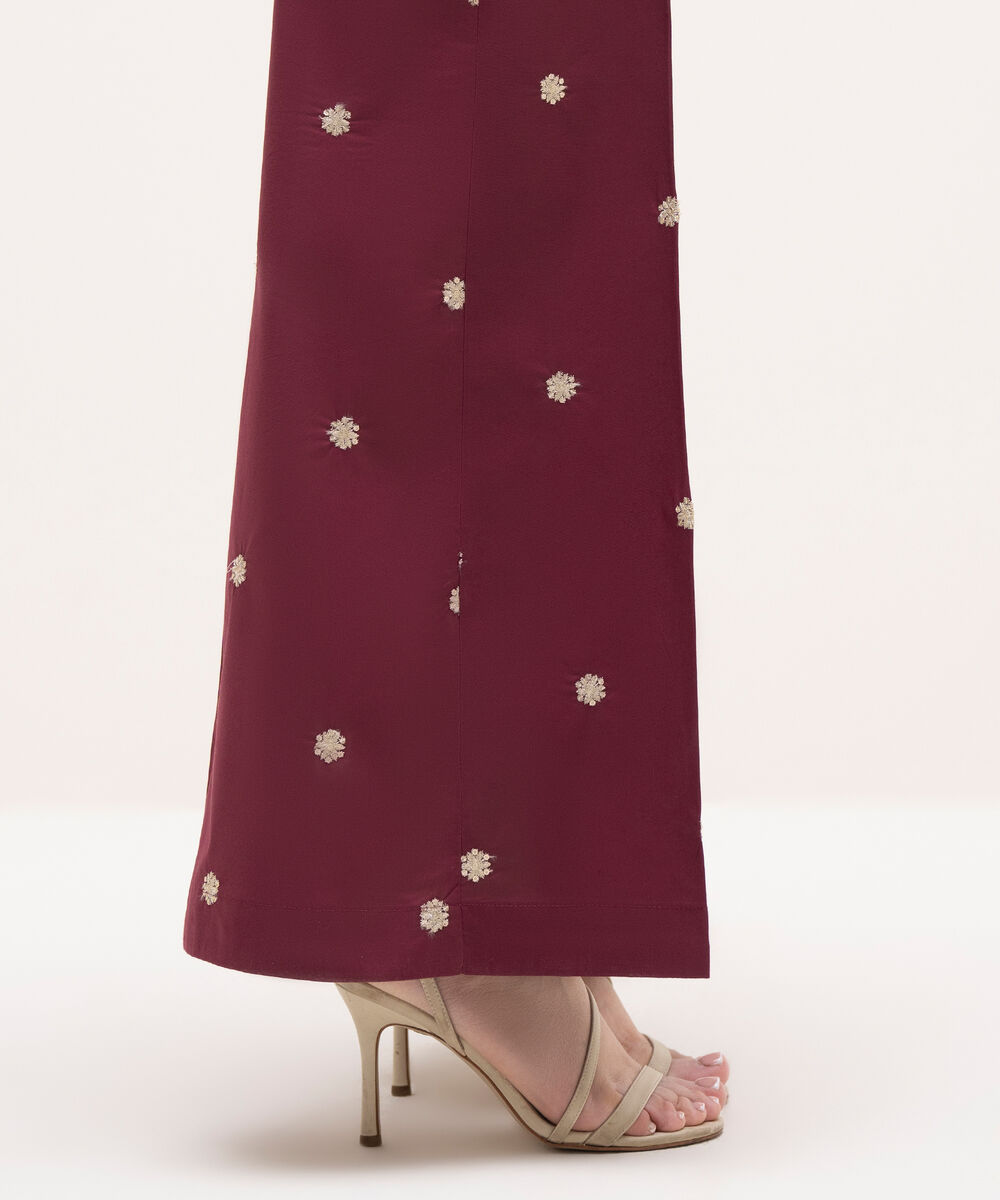 Women's RTW Cambric Maroon Embroidered Culottes