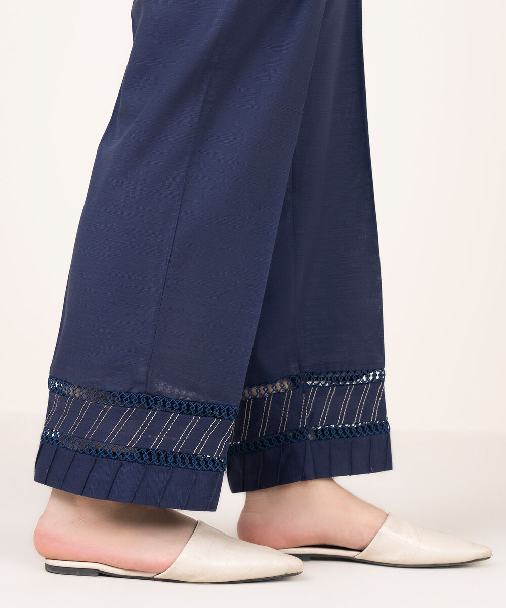 Women's RTW Light Khaddar Solid Blue Culottes