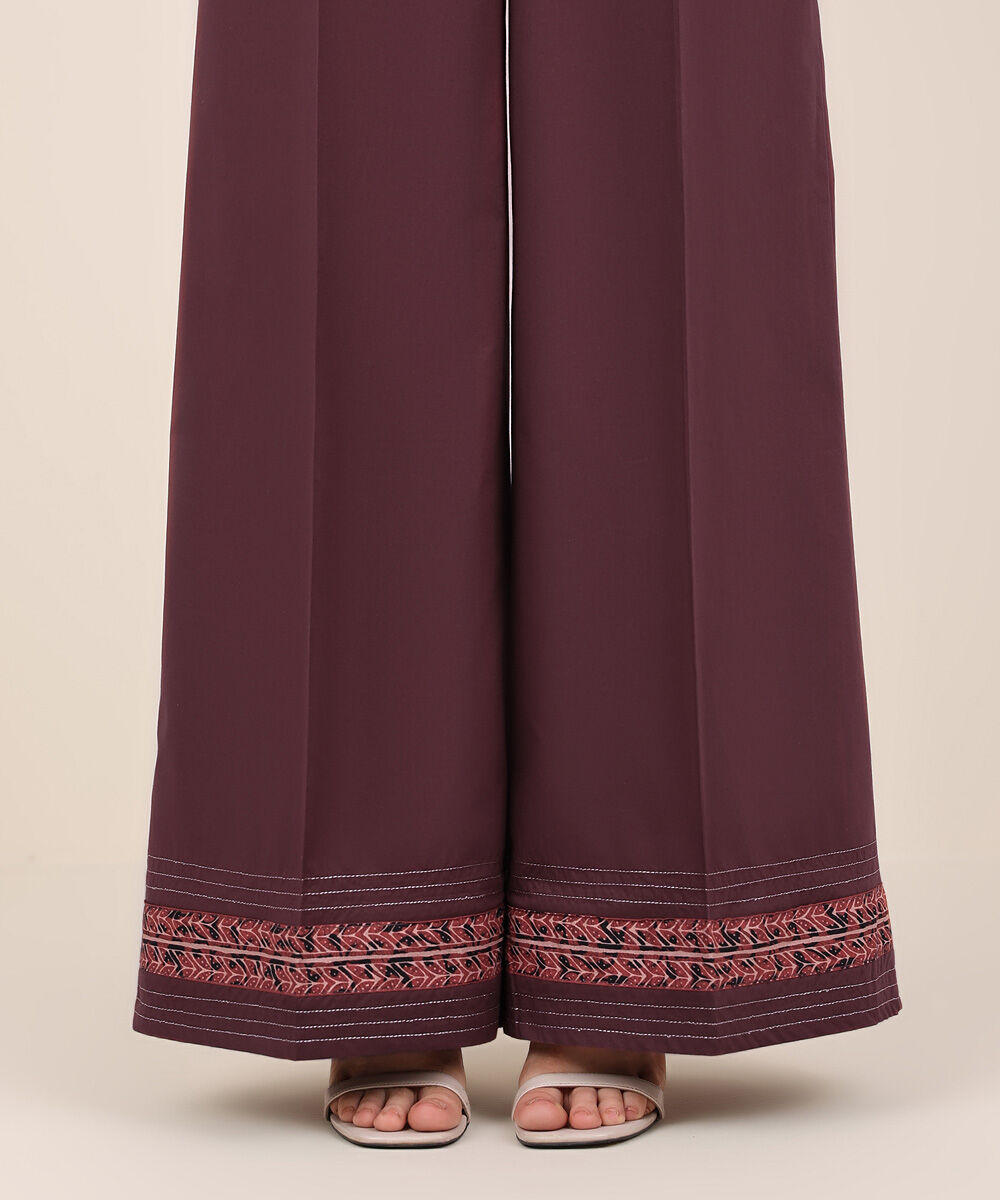 Women's RTW Cambric Red Solid Flared Pants