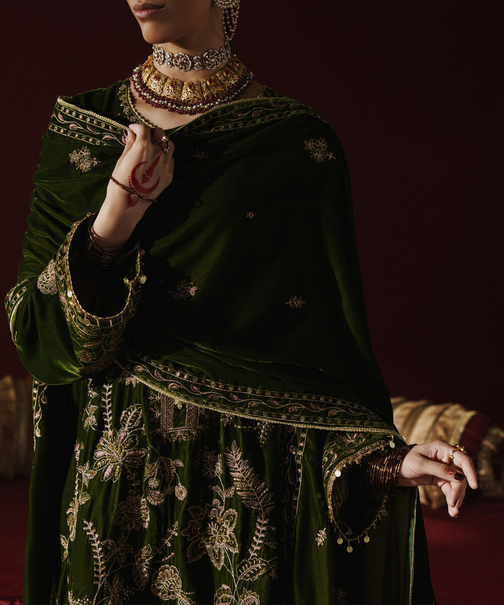 Women's Unstitched Embroidered Velvet Black 3 Piece Suit