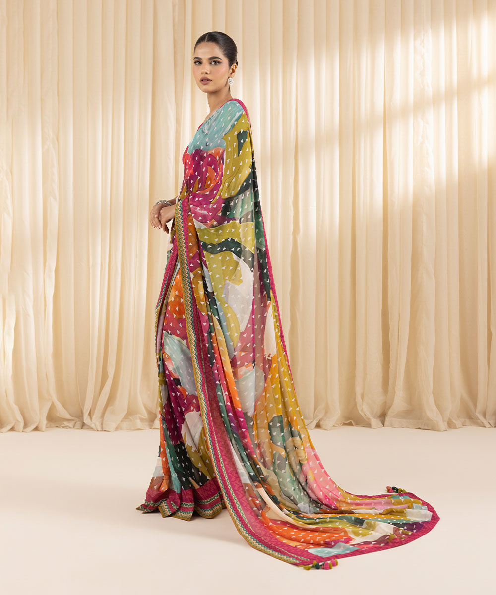 Women's Embroidered Raw Silk Multi Saree