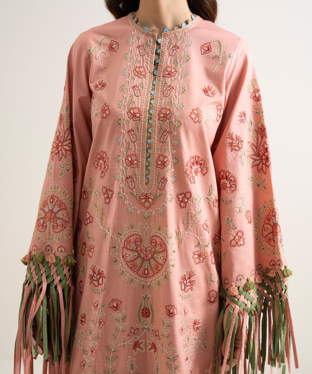 Women's Unstitched Textured Lawn Embroidered Pink