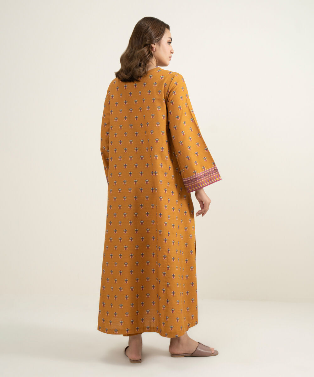 Women's Two Piece Orange Light Khaddar Printed Suit