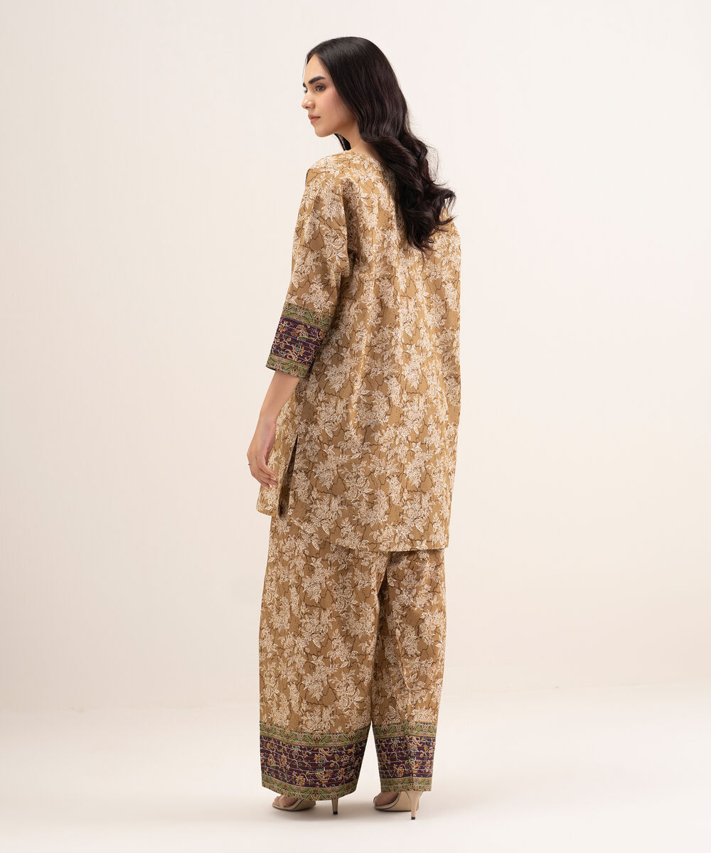 Women's Unstitched Lawn Printed Gold 2 Piece Suit