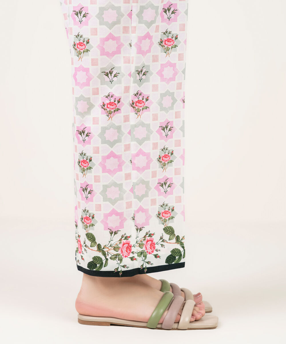 Women's RTW Cambric Printed Pink Straight Pants