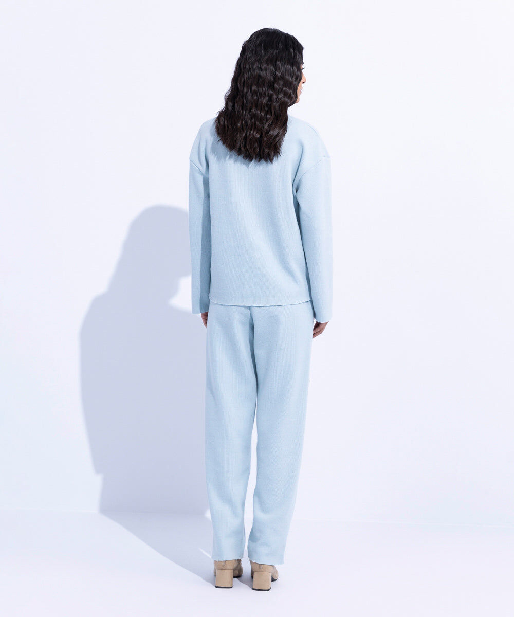 Woman - Blue Ribbed T-Shirt