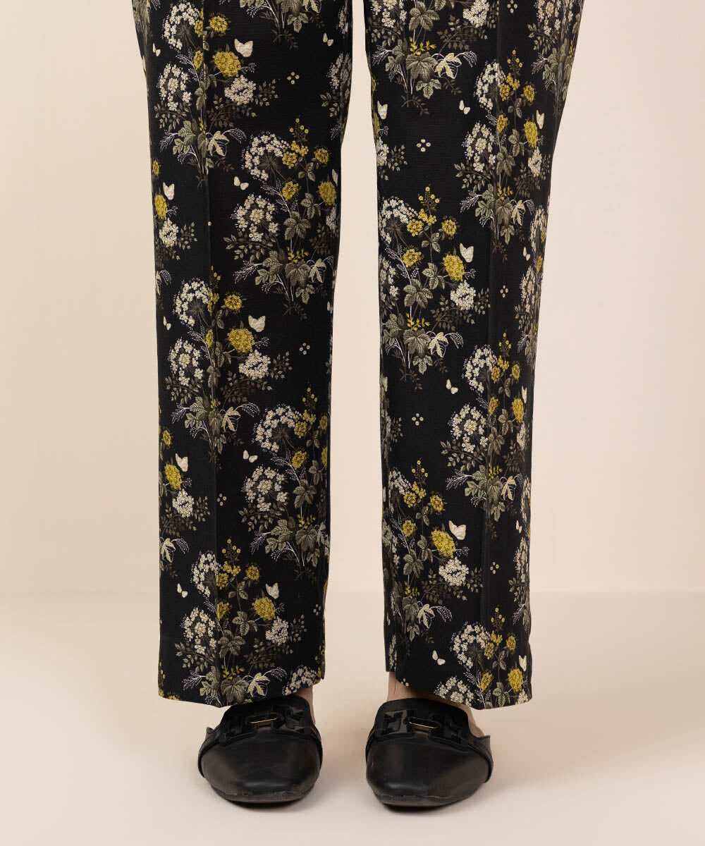 Woman - Black Printed Khaddar Straight Pants