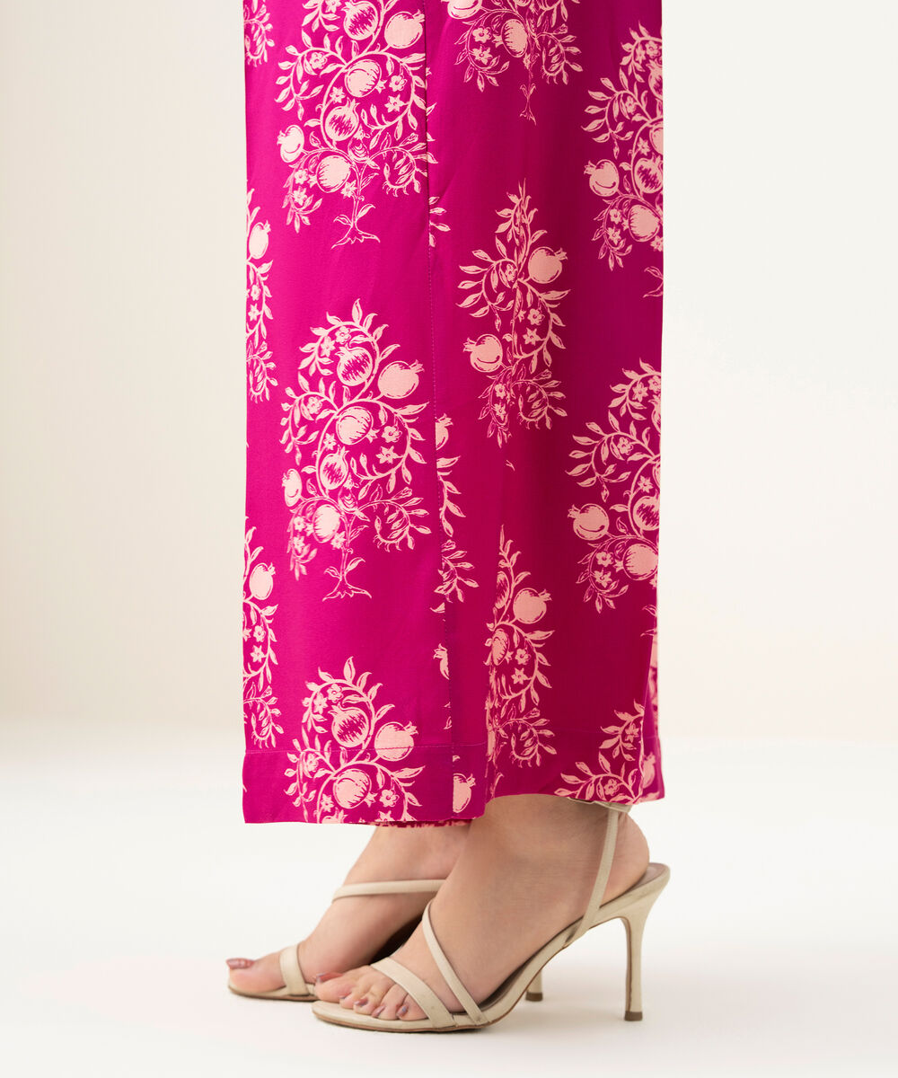 Women's RTW Linen Pink Printed Flared Pants