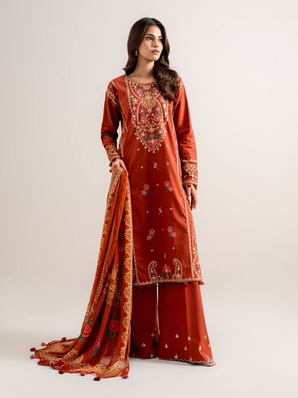 3 Piece - Embroidered Cotton Viscose Suit