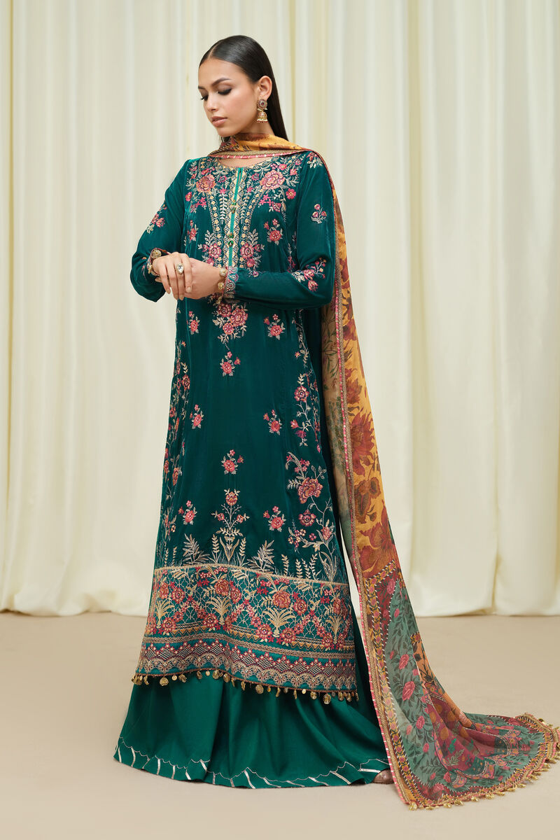 3 Piece -  Embroidered Velvet Suit