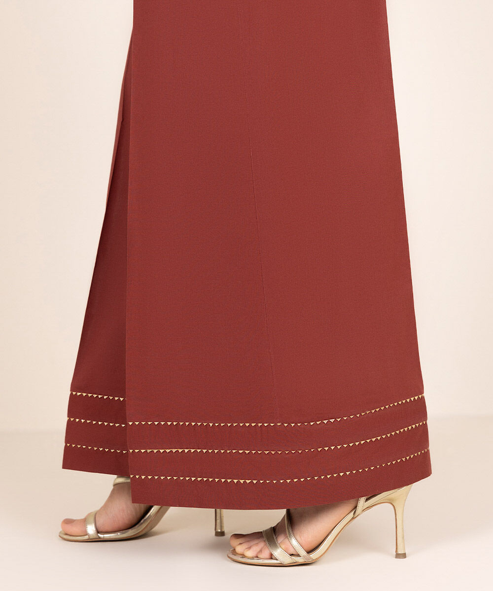 Women's RTW Cambric Red Solid Flared Pants