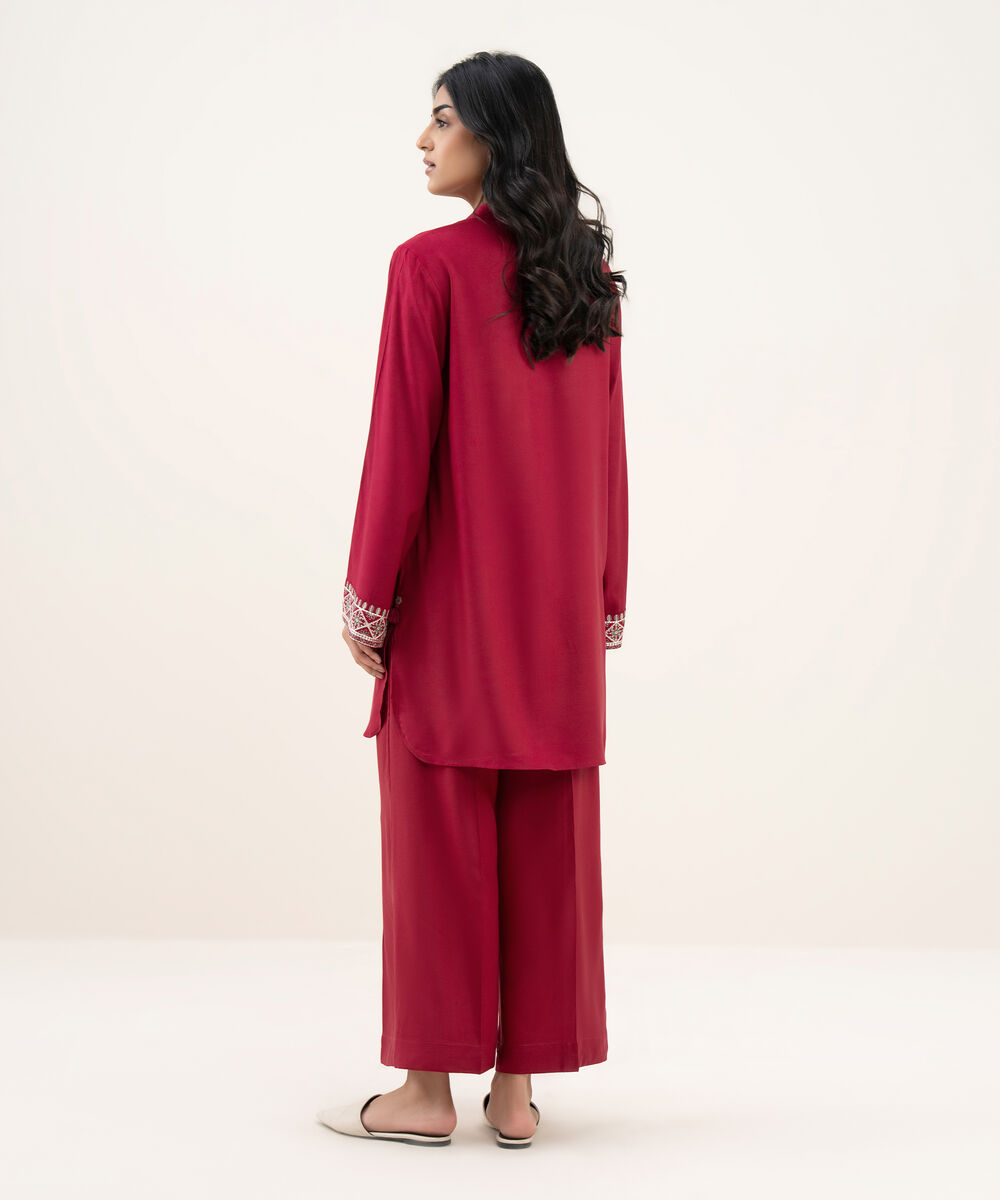Women's RTW Khaddar Embroidered Straight Maroon Shirt