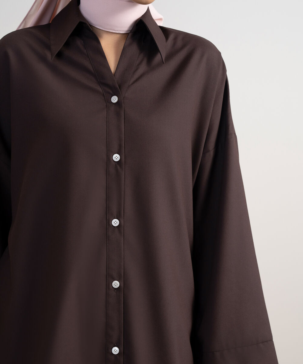Women's Chocolate Brown Oversize Button Down