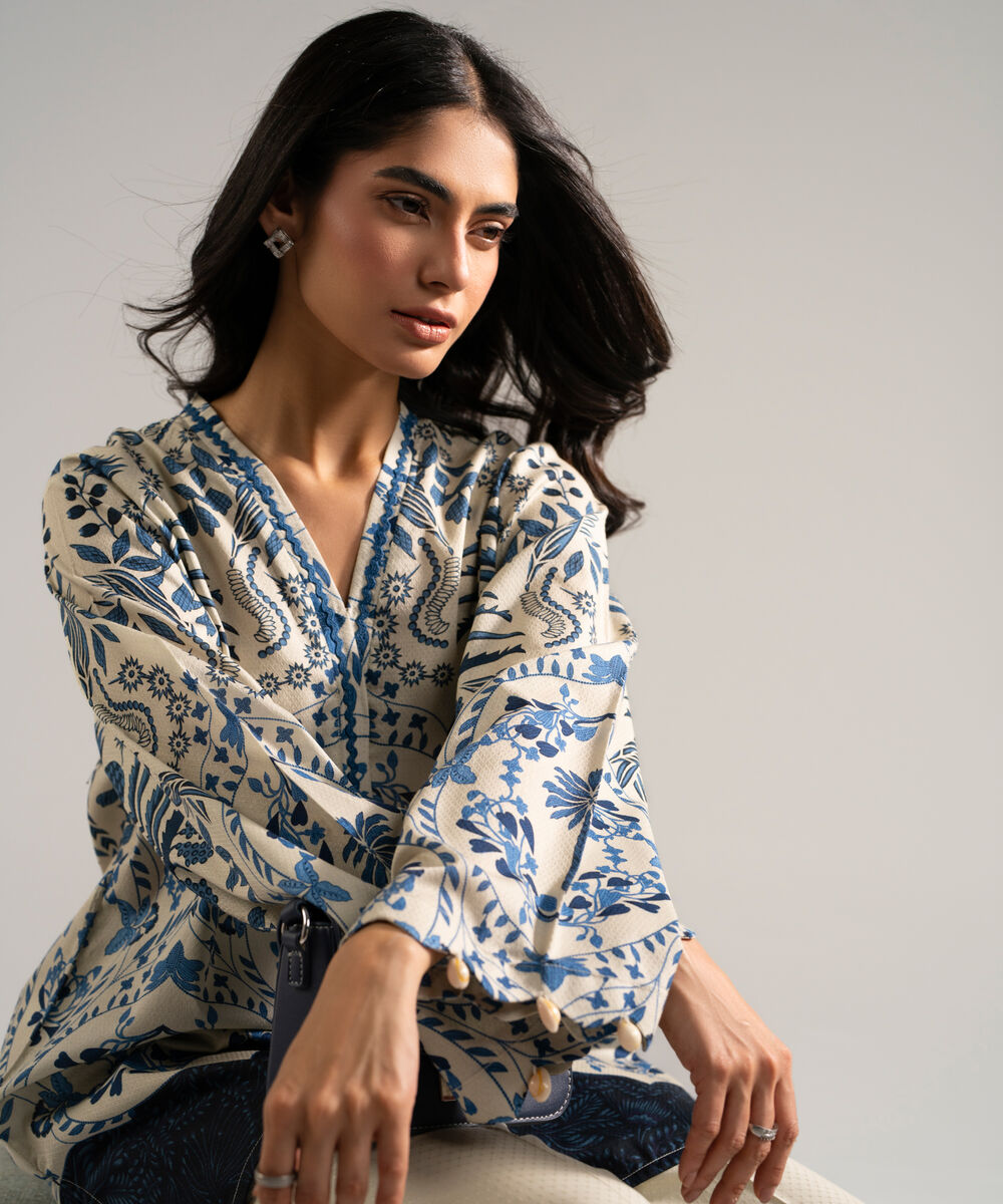 Women's RTW Dobby Printed Grey Straight Shirt