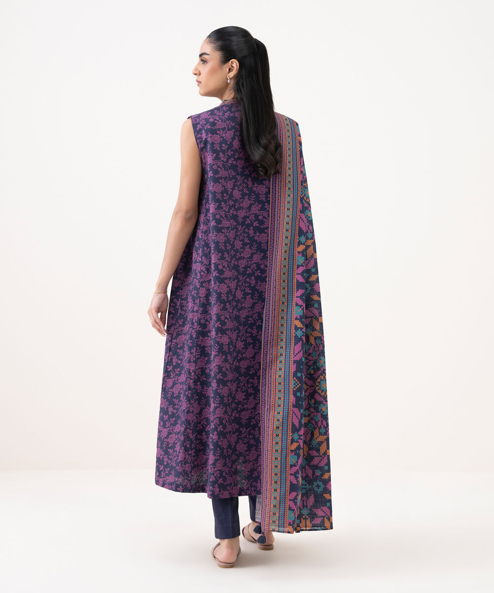Women's Unstitched Khaddar Printed Purple 3 Piece Suit
