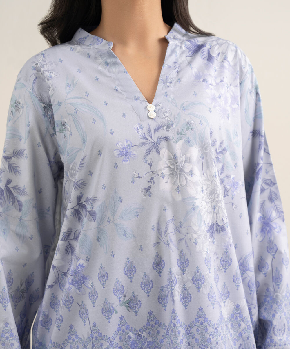 Women's RTW Cotton Viscose Printed Purple Straight Shirt