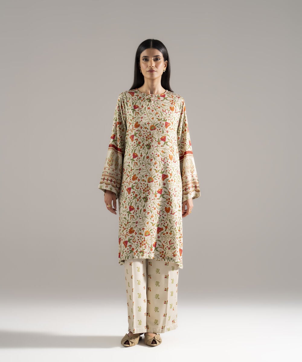 Women's RTW Bedford Printed Beige 2 Piece Suit