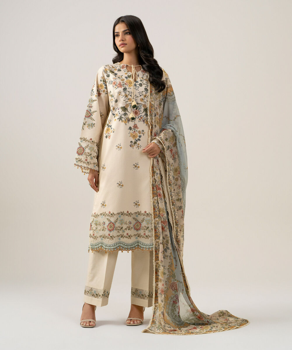 3 Piece - Embroidered Dobby Suit