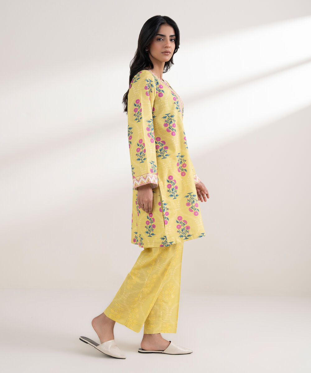 Women's RTW Light Khaddar Embroidered Yellow Straight Shirt