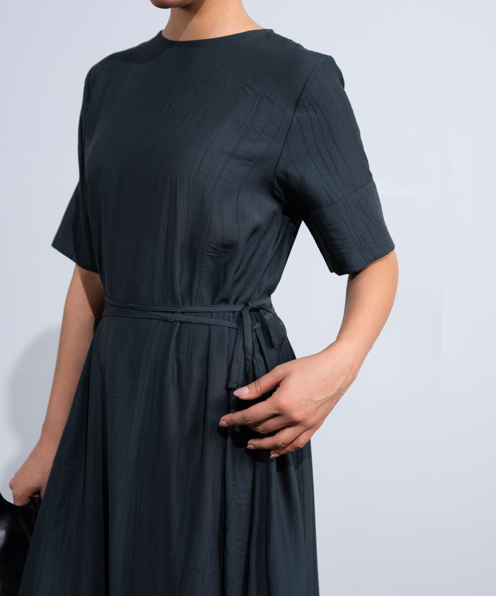 Women's Western Dark Grey Textured Maxi Dress