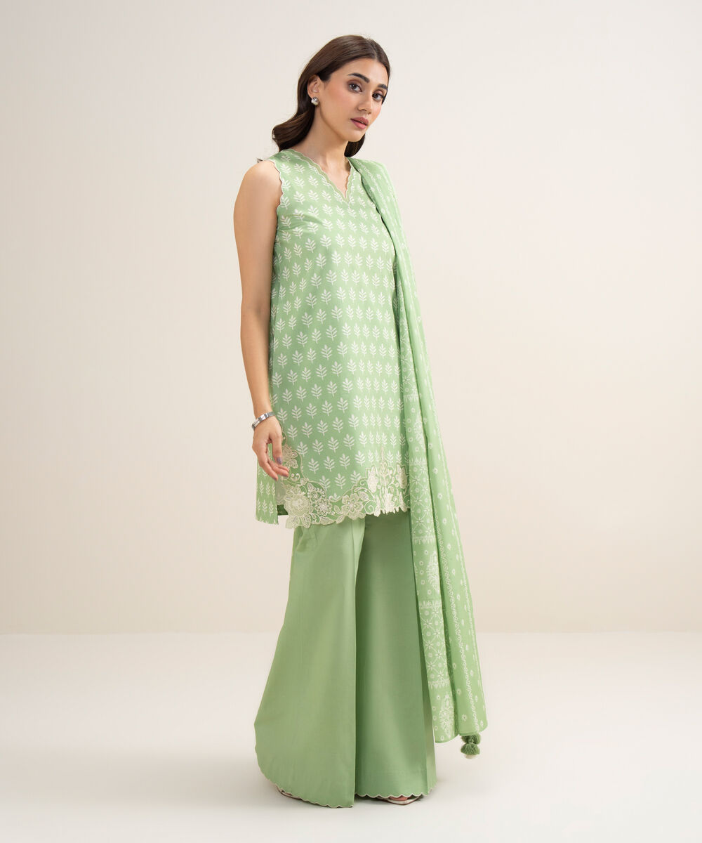 Women's Unstitched Lawn Embroidered Light Pistachio 3 Piece Suit