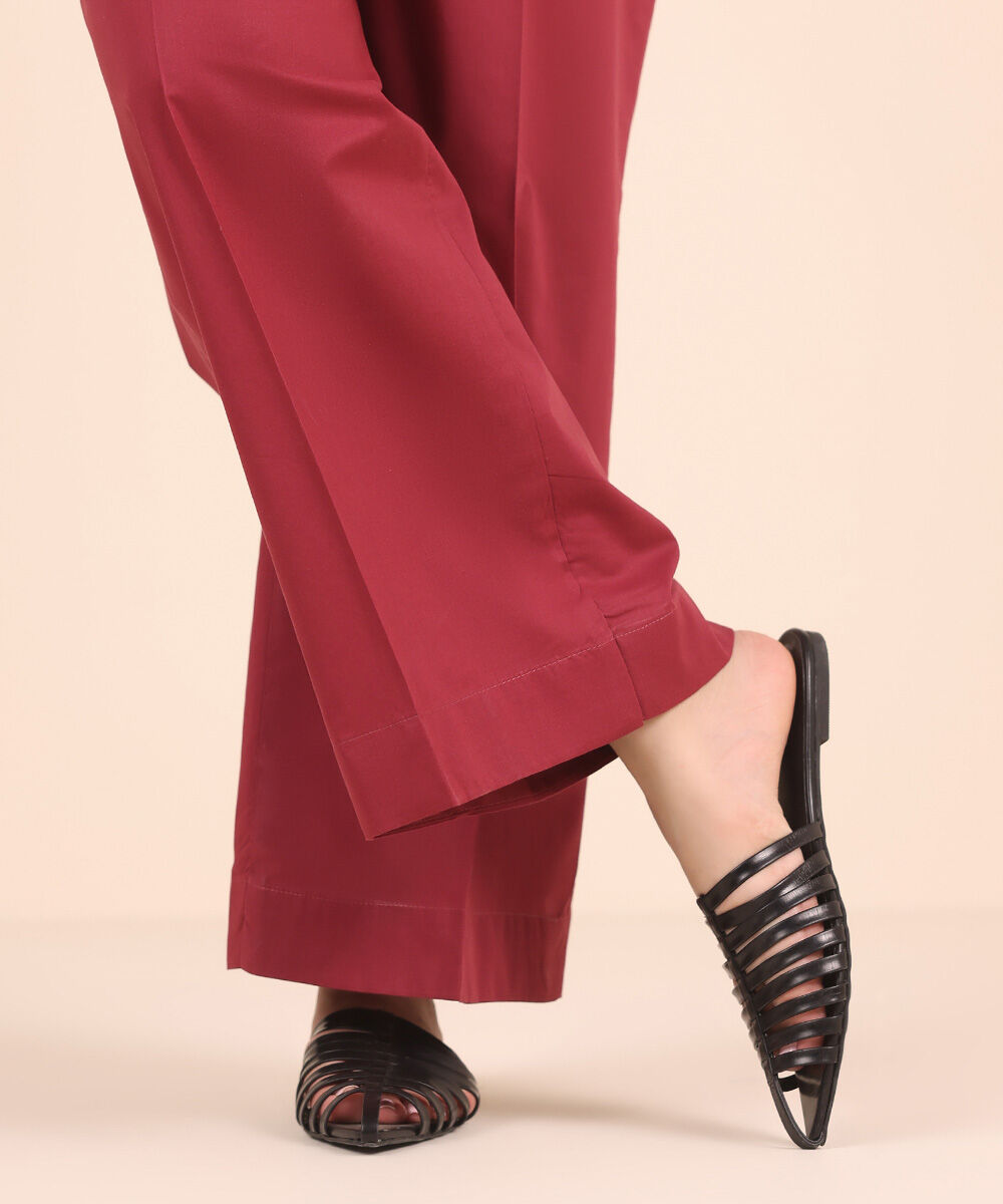 Women's RTW Cambric Red Solid Flared Pants