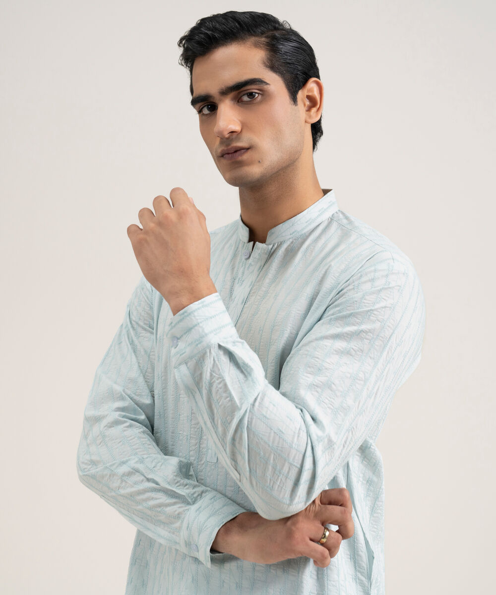 Men's Stitched Cotton Blue Suit