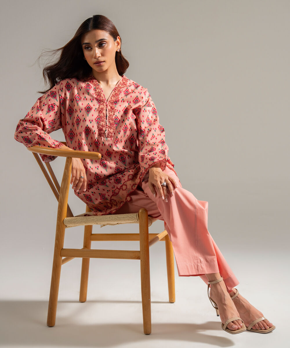 Women's RTW Cambric Embroidered Pink 2 Piece Suit