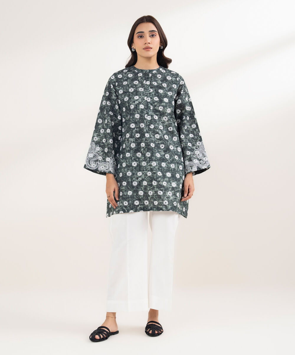 Women's RTW Khaddar Embroidered Green Shirt