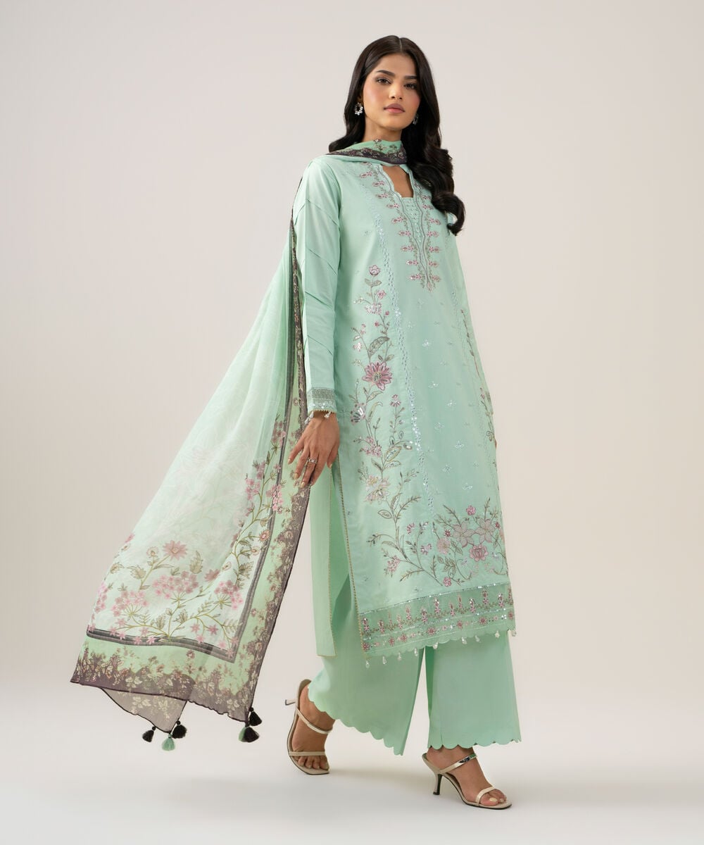 3 Piece - Embroidered Cotton Suit