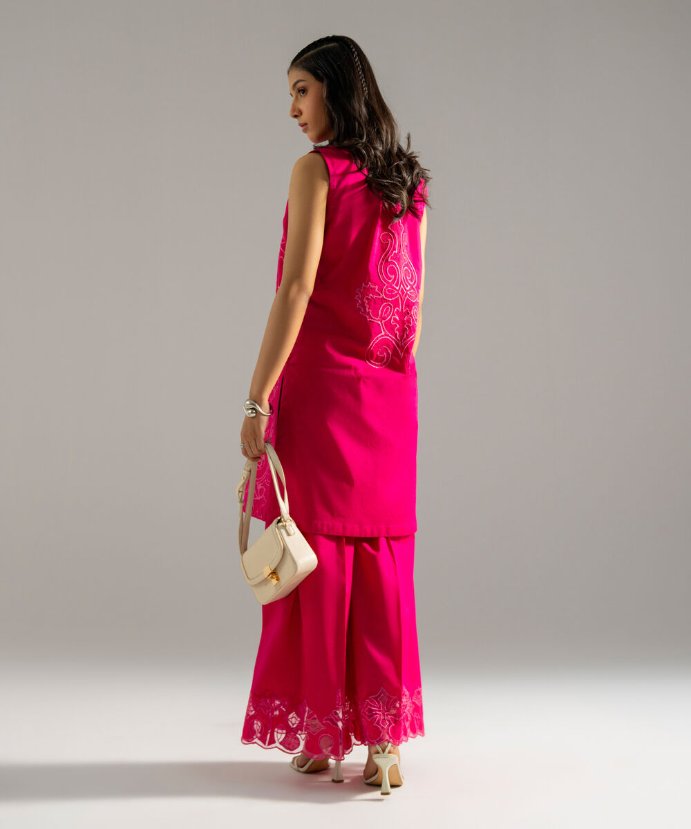Women's RTW Cross Hatch Solid Embroidered Pink 2 Piece Suit
