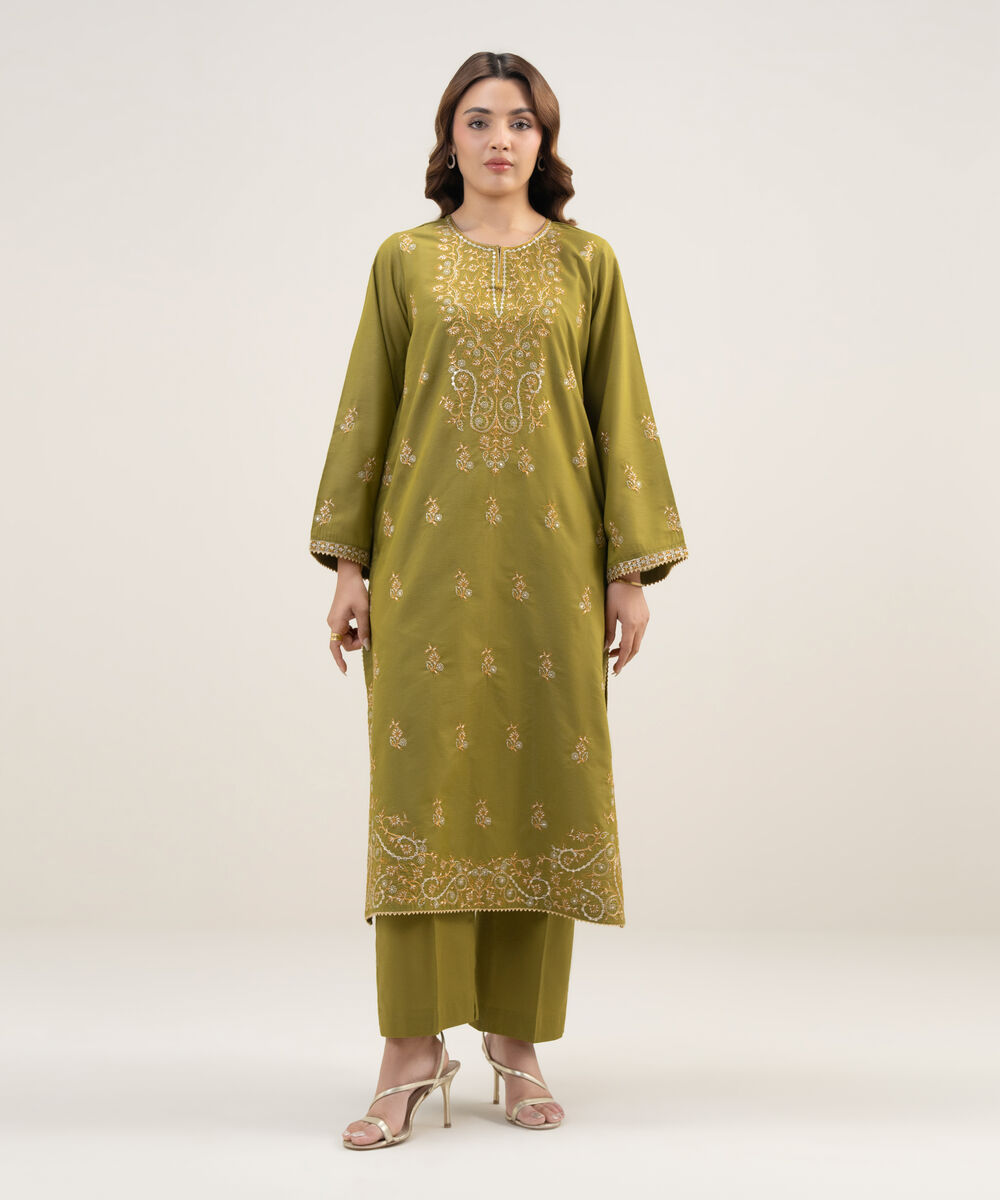 Women's RTW Zari Lawn Embroidered Green Straight Shirt