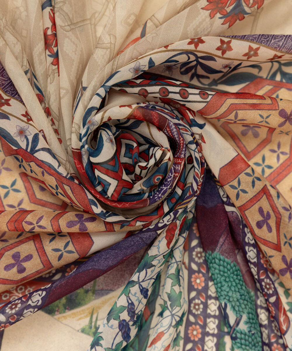 Women's Pret Printed Beige Blended Tissue Dupatta