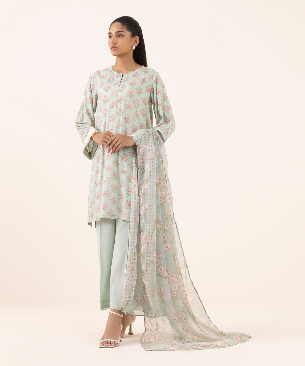 Women's RTW Arabic Lawn Blue Embroidered A-Line Shirt