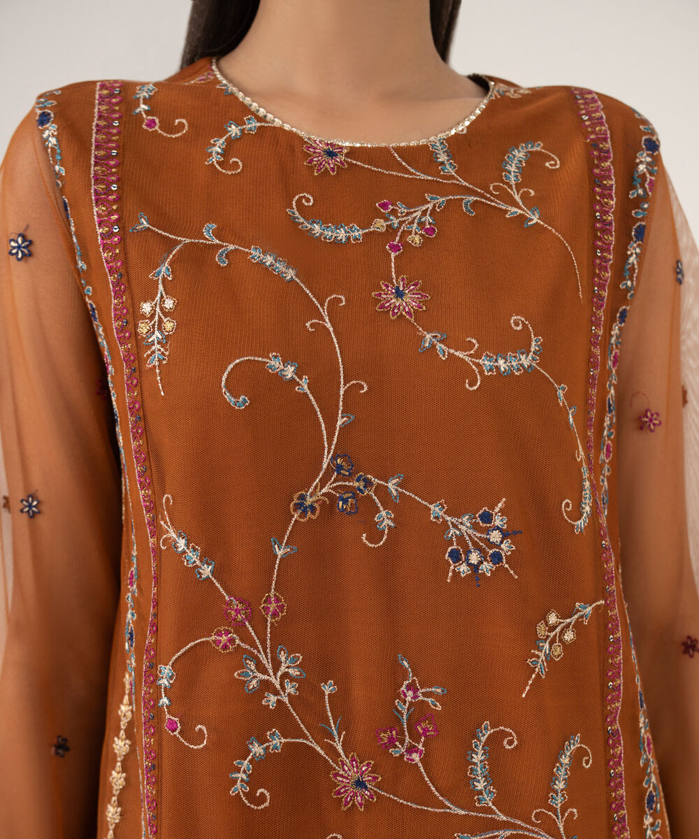 Women's Unstitched Blended Net Dyed Three Piece Suit