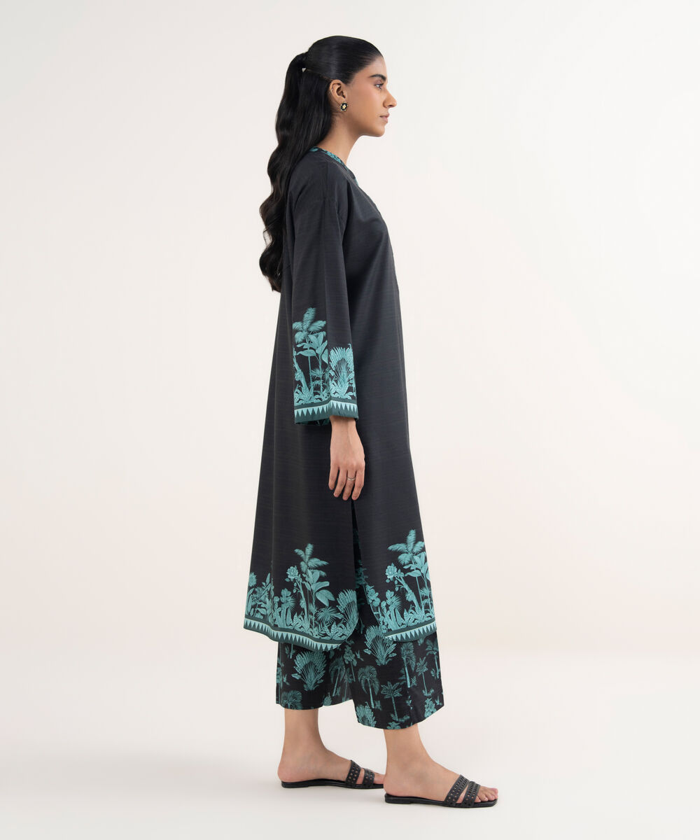 Women's RTW Lawn Printed Black Drop Shoulder Shirt