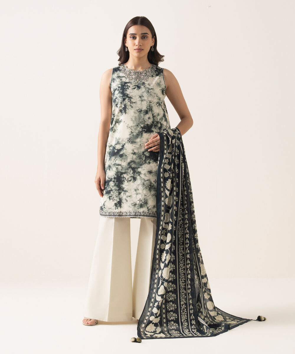 Women's Unstitched Textured Lawn Embroidered Multi 3 Piece Suit