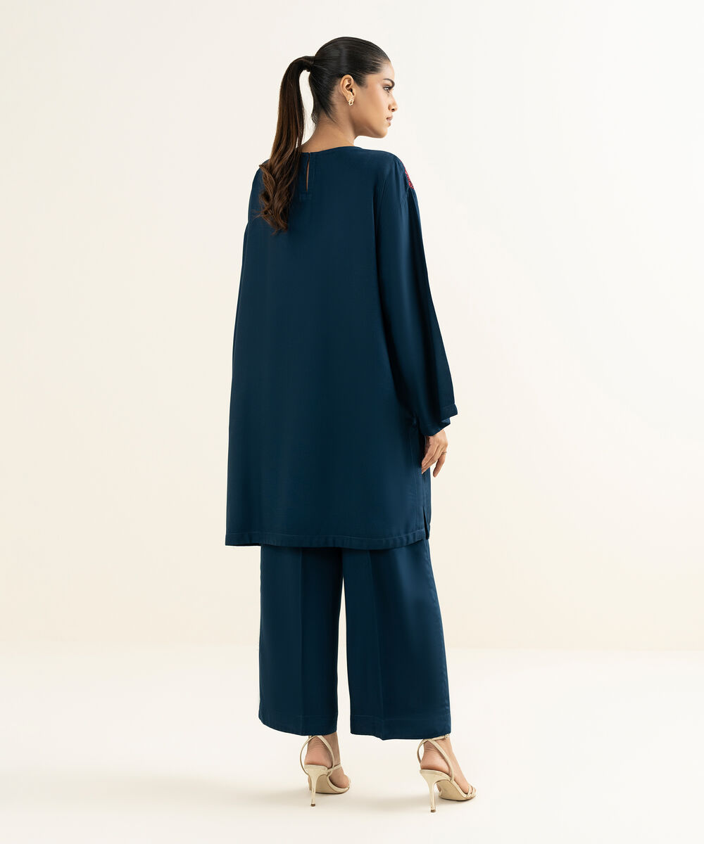 Women's RTW Bedford  Embroidered Teal Drop Shoulder Shirt