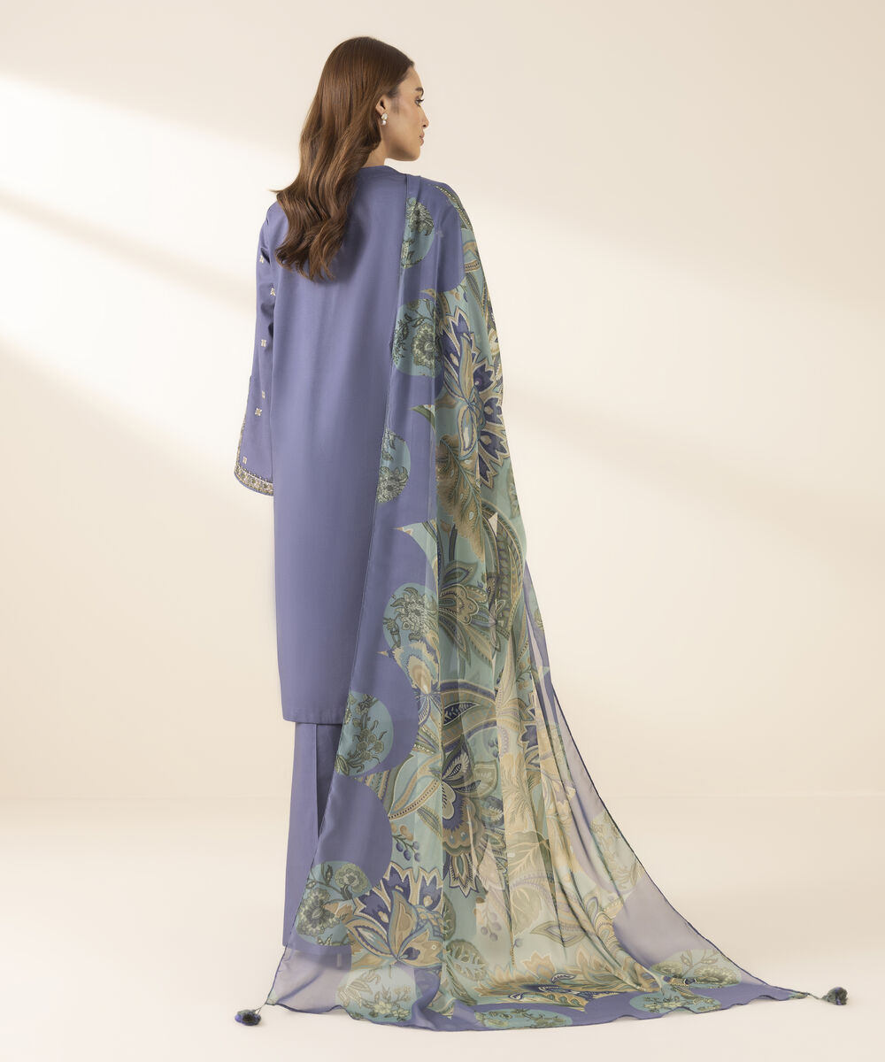 Unstitched Women's Blue Textured Lawn Shirt Dupatta