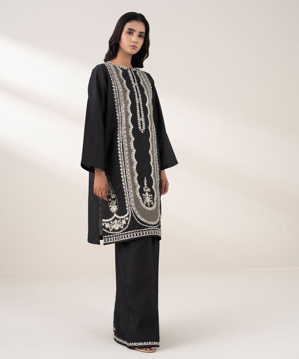 Women's RTW Zari Khaddar Embroidered Black 2 Piece Suit
