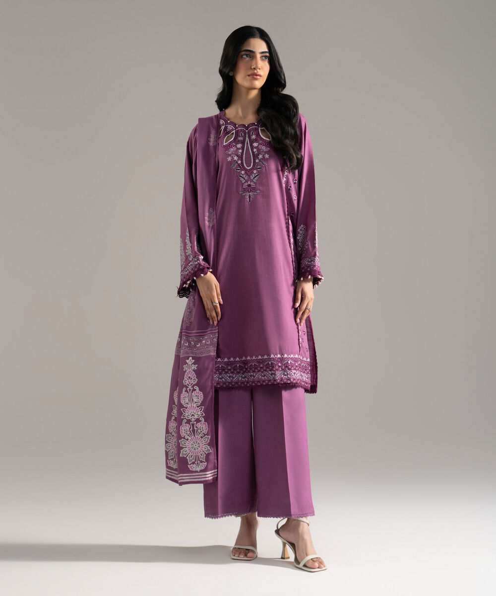Women's RTW Fine Voil Printed Purple Dupatta