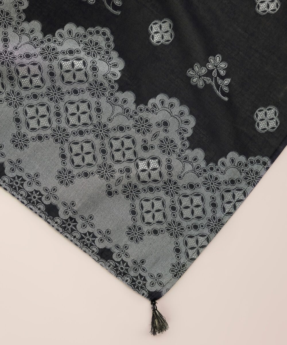 Extra Weft Jacquard Black Solid Dupatta
