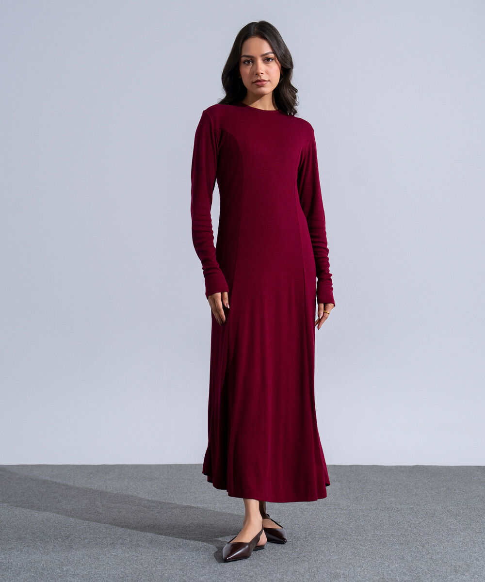Women's Western Wear Red Long Knit Dress