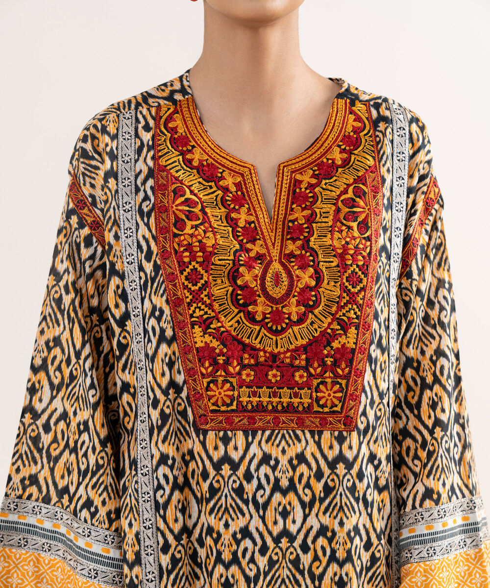 Women's RTW Lawn Beige Embroidered 3 Piece Suit