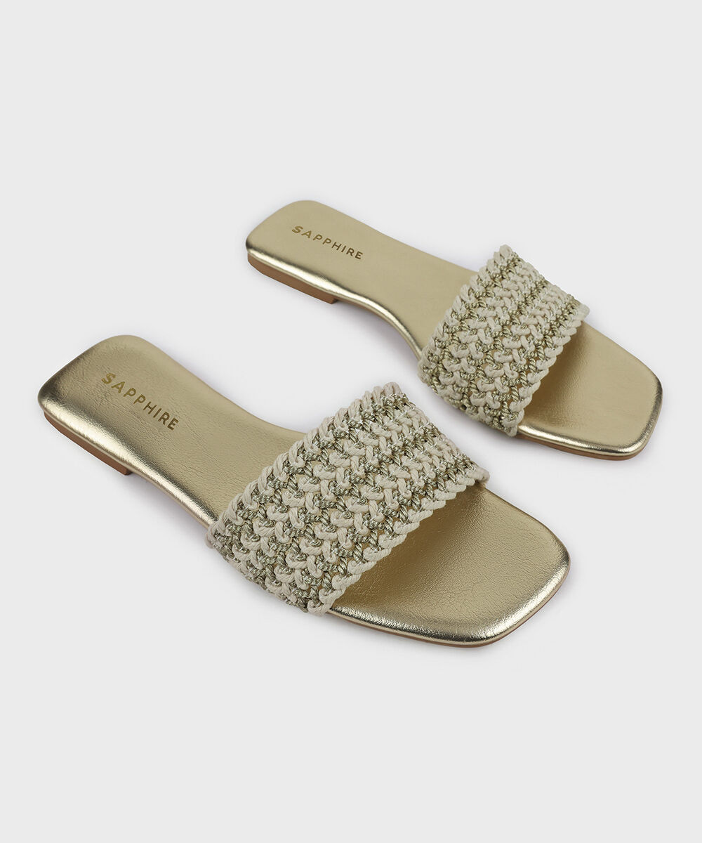 Woman - Gold Gold Weaved Flats