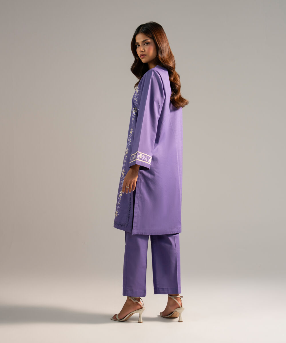 Women's RTW Crosshatch Embroidered Purple Straight Shirt