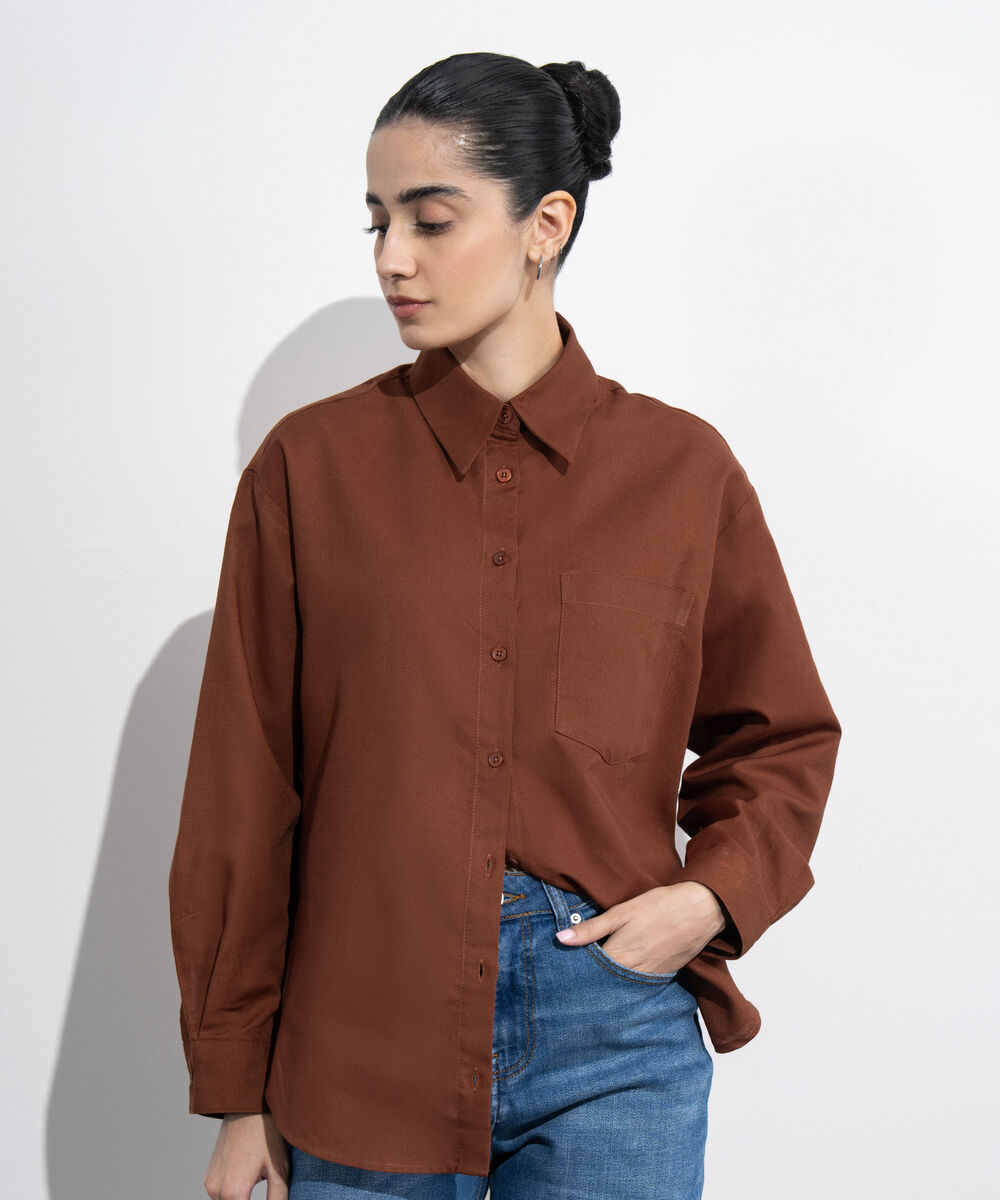 Women's Western Wear Maroon Loose-Fit Oxford Shirt