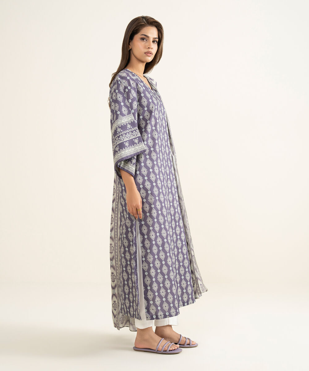 Women's Unstitched Lawn Printed Purple 2 Piece Suit