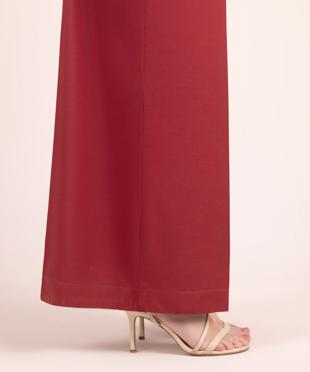 Women's RTW Textured Viscose Solid Maroon Culottes
