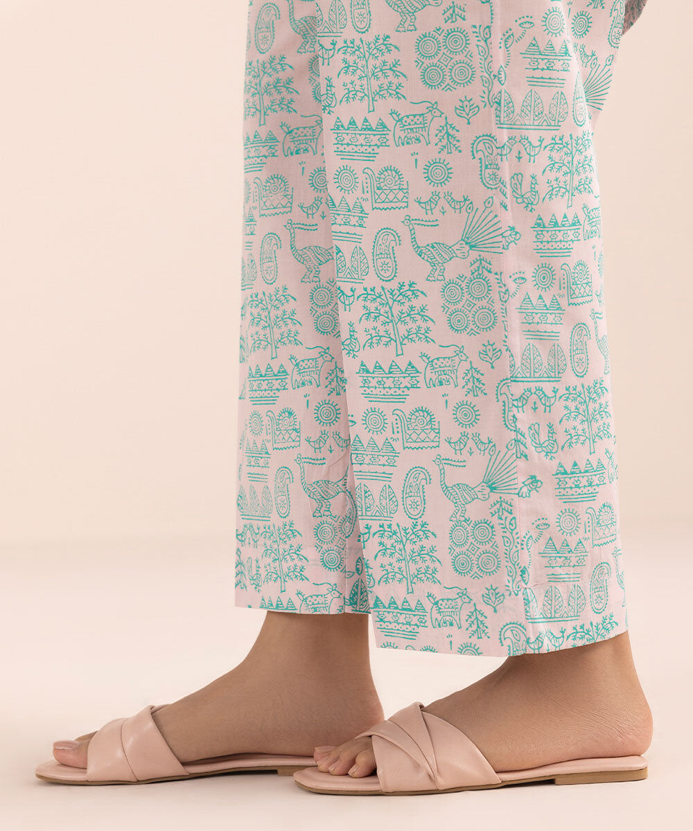 Women's Pret Cambric Pink Printed Straight Pants